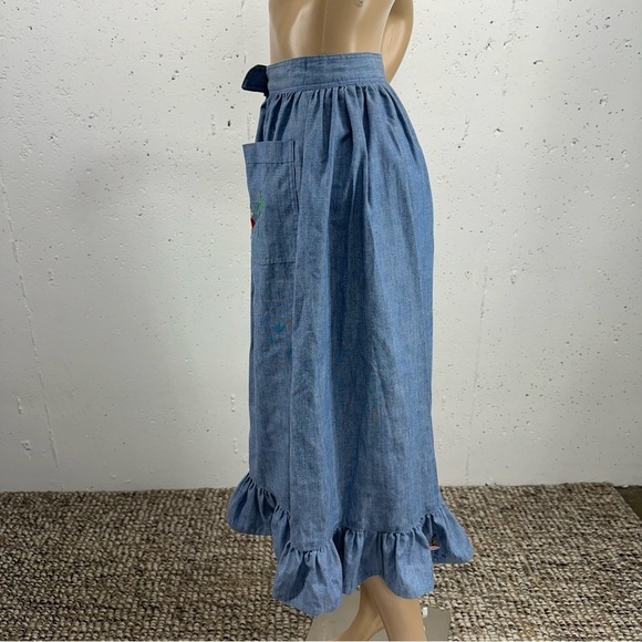 Vintage Handmade size Small Blue Embroidered Peasant MIDI Skirt - Picture 3 of 13
